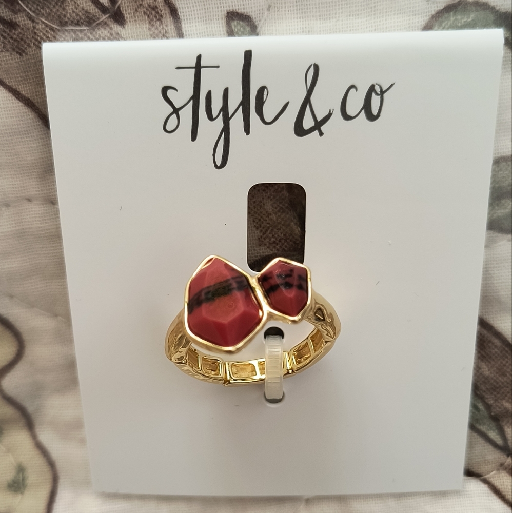 Style & Co Gold-Tone Double Stone Stretch Ring